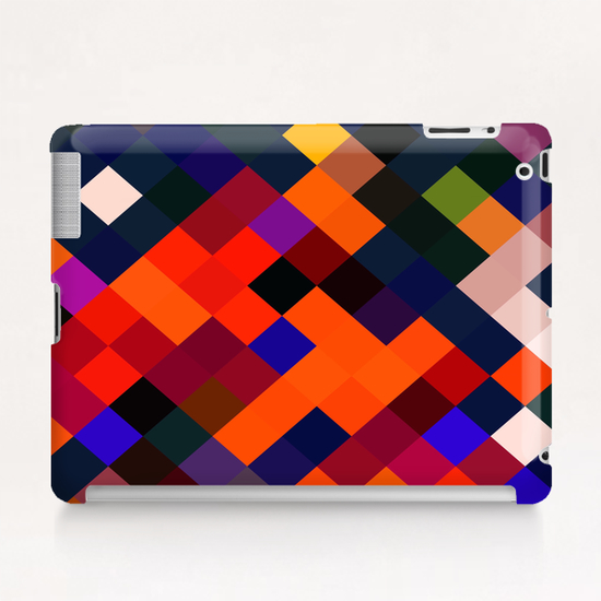 geometric square pixel pattern abstract in orange brown blue yellow  Tablet Case by Timmy333