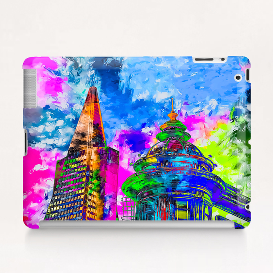 pyramid building and classic building exterior at San Francisco, USA with colorful painting abstract background Tablet Case by Timmy333