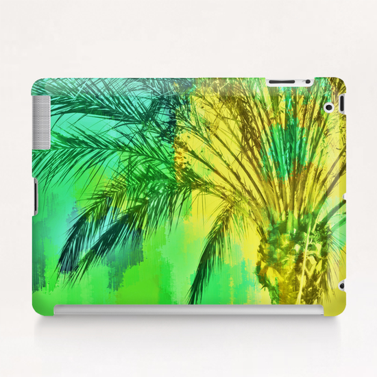 isolate palm tree with painting abstract background in green yellow Tablet Case by Timmy333