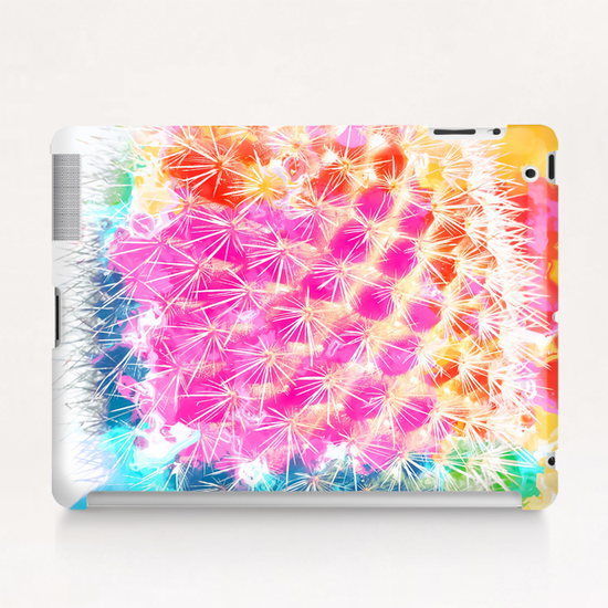 closeup cactus with colorful painting abstract in pink orange blue Tablet Case by Timmy333