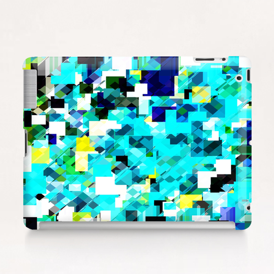geometric square pixel pattern abstract in blue and yellow Tablet Case by Timmy333