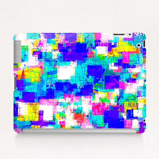 geometric square pattern abstract in blue pink yellow Tablet Case by Timmy333