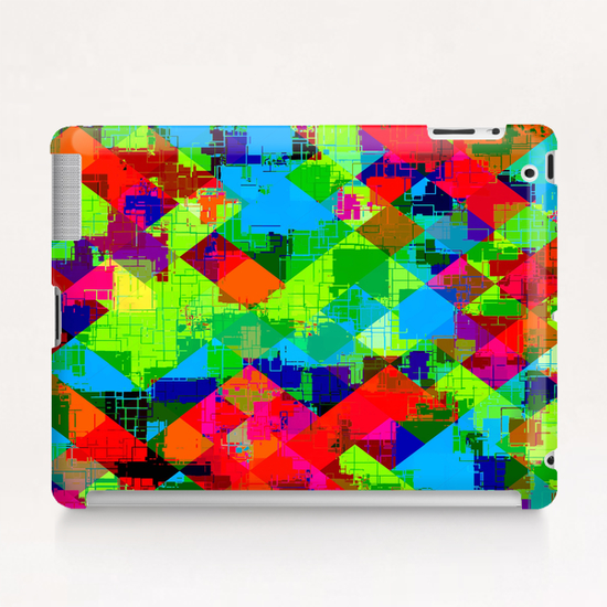 geometric square pixel pattern abstract in green red blue Tablet Case by Timmy333