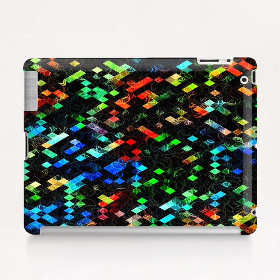 psychedelic geometric pixel abstract pattern in blue green red orange Tablet Case by Timmy333