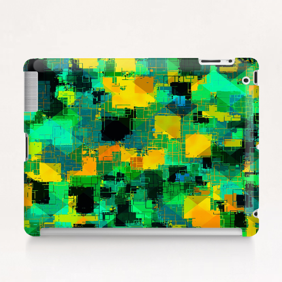 geometric square pattern abstract in green and yellow Tablet Case by Timmy333