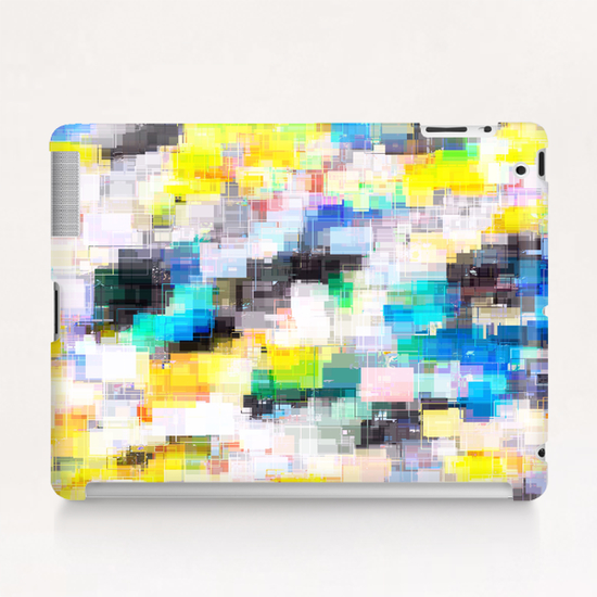 psychedelic geometric square pixel pattern abstract in blue yellow green Tablet Case by Timmy333