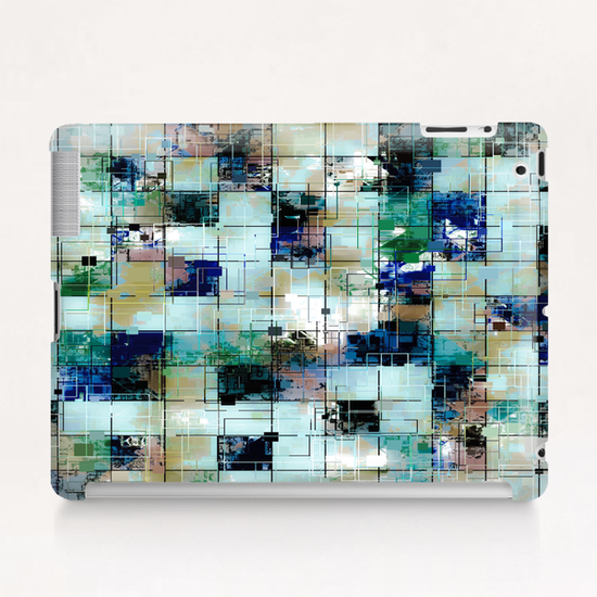 psychedelic geometric square pixel pattern abstract background in green blue brown Tablet Case by Timmy333