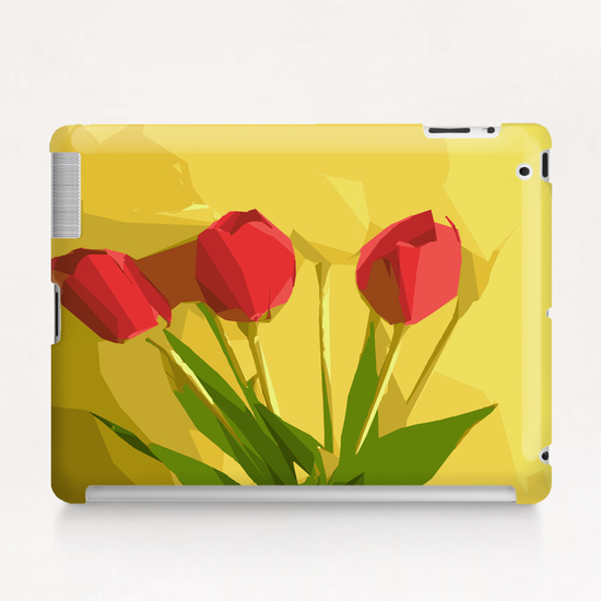 red flowers with green leaves and yellow background Tablet Case by Timmy333