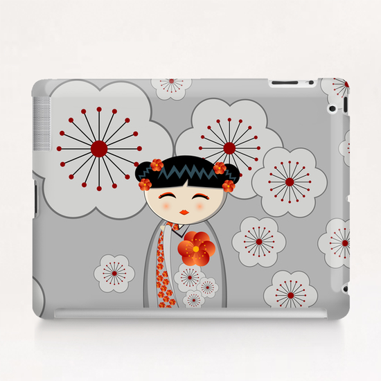 Orange and grey kokeshi Tablet Case by PIEL Design