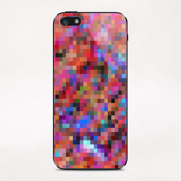 geometric square pixel pattern abstract background in pink blue orange purple iPhone & iPod Skin by Timmy333