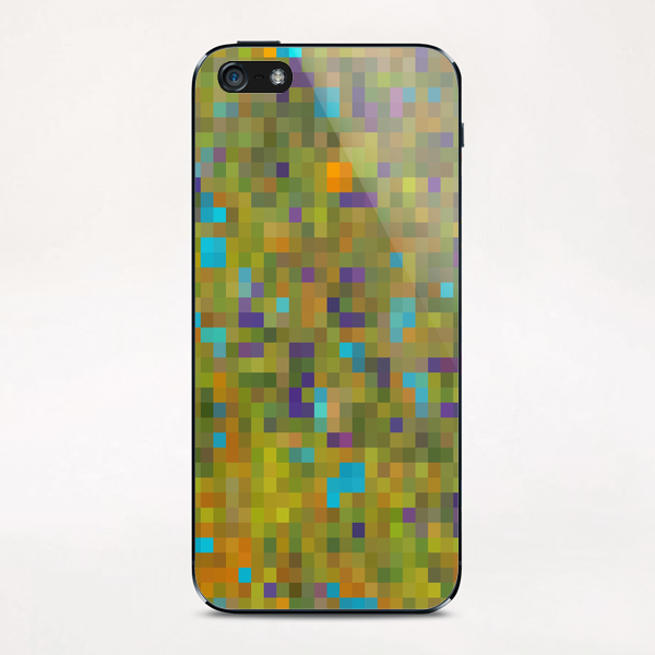 geometric square pixel pattern abstract in green yellow blue purple iPhone & iPod Skin by Timmy333
