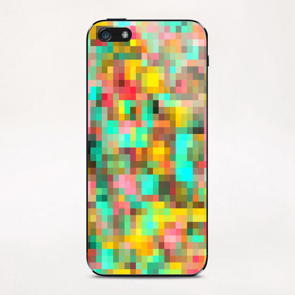 geometric square pixel pattern abstract in green yellow pink iPhone & iPod Skin by Timmy333