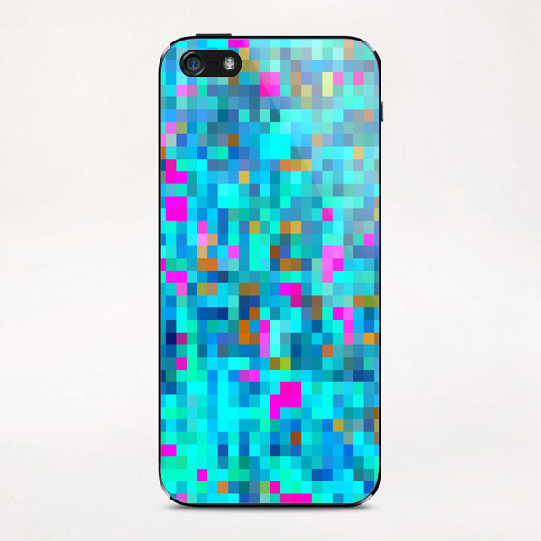 geometric square pixel pattern abstract in blue green pink iPhone & iPod Skin by Timmy333