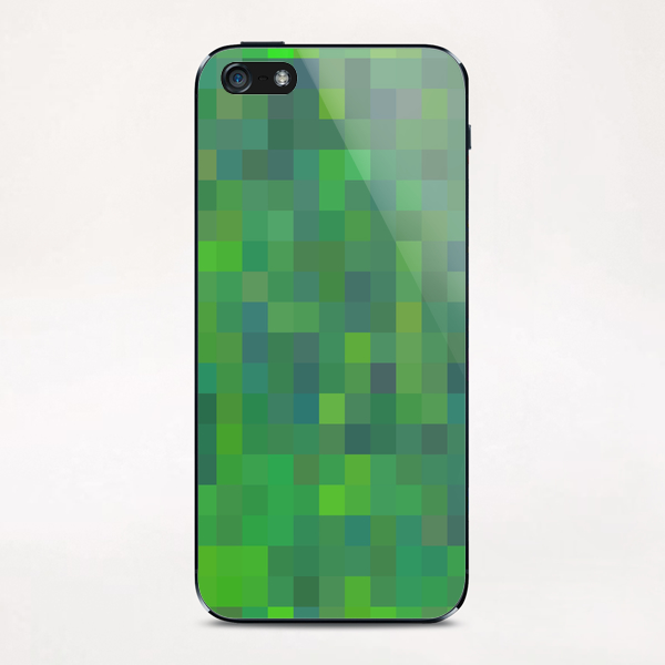 geometric square pixel pattern abstract in green and blue iPhone & iPod Skin by Timmy333