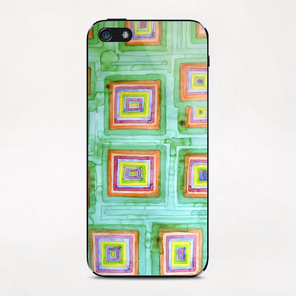 Multicolored Squares on Green Pattern  iPhone & iPod Skin by Heidi Capitaine