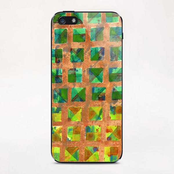 Green Squares on Golden Background Pattern  iPhone & iPod Skin by Heidi Capitaine
