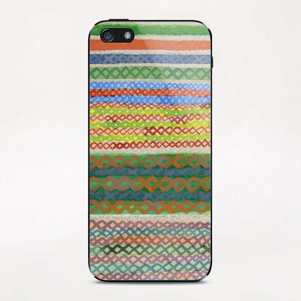 Colorful Stiches on Horizontal Colorful Stripes iPhone & iPod Skin by Heidi Capitaine