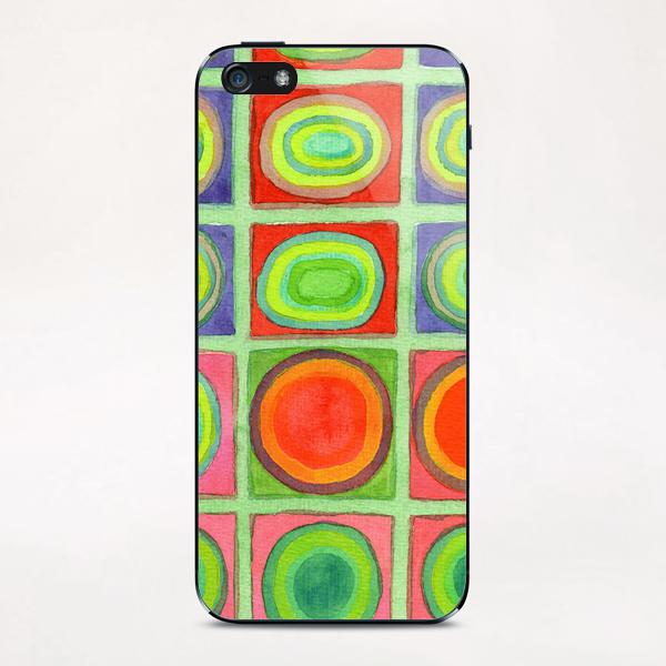 Green Grid filled with Circles and intense Colors  iPhone & iPod Skin by Heidi Capitaine
