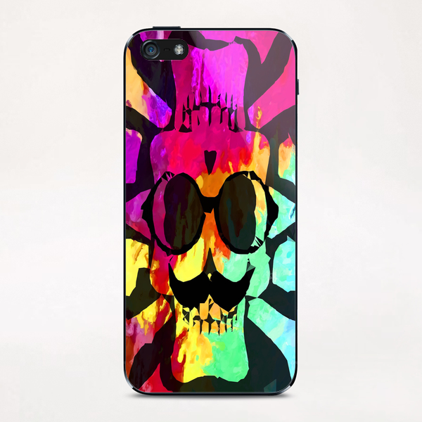old vintage funny skull art portrait with painting abstract background in red purple yellow green iPhone & iPod Skin by Timmy333