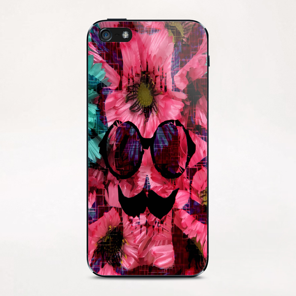 vintage old skull portrait with red and blue flower pattern abstract background iPhone & iPod Skin by Timmy333
