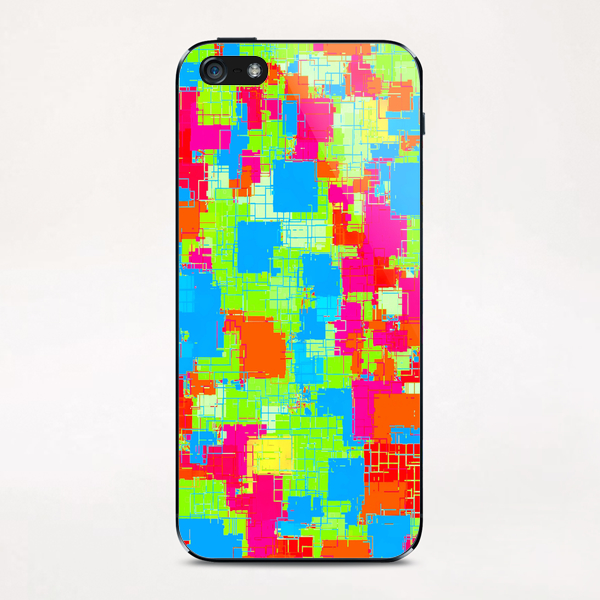 geometric square pattern abstract in green blue pink iPhone & iPod Skin by Timmy333