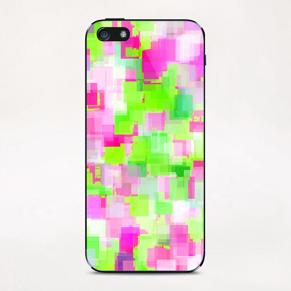 geometric square pattern abstract background in pink and green iPhone & iPod Skin by Timmy333