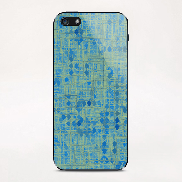 geometric square pixel pattern abstract in blue iPhone & iPod Skin by Timmy333