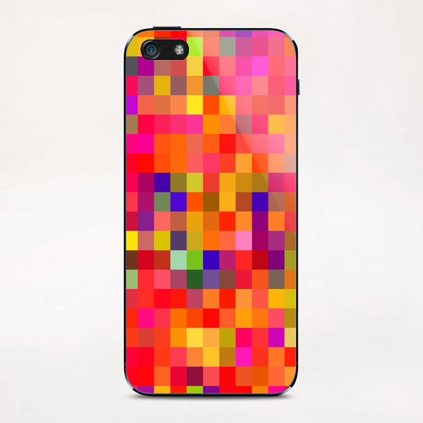 geometric square pixel pattern abstract in red pink yellow blue iPhone & iPod Skin by Timmy333