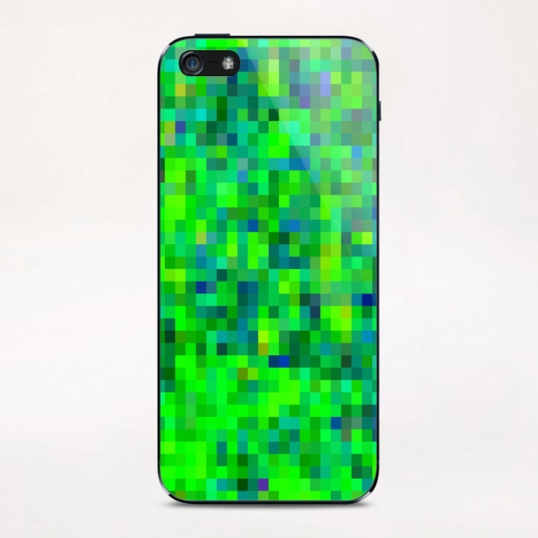 geometric square pixel pattern abstract in green and blue iPhone & iPod Skin by Timmy333
