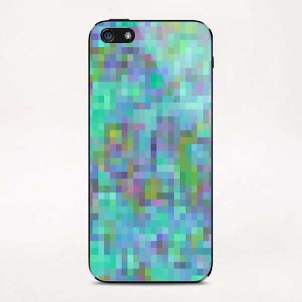 geometric square pixel pattern abstract in green blue pink iPhone & iPod Skin by Timmy333