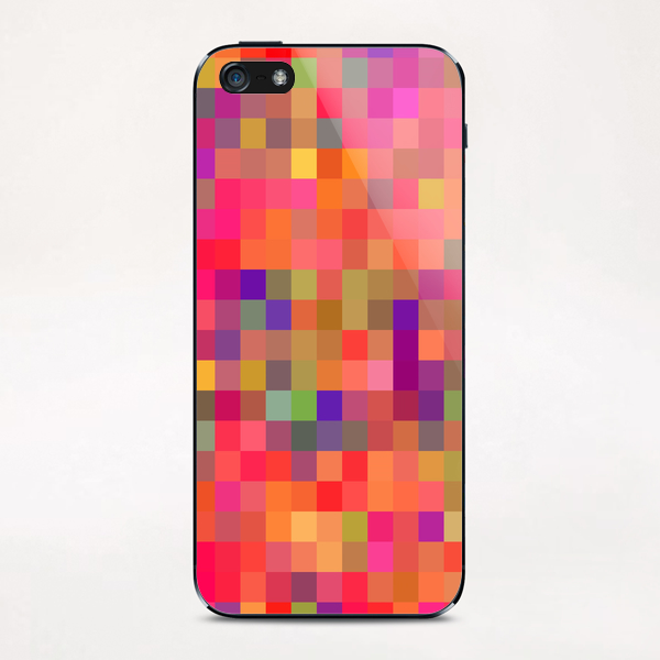 geometric square pixel pattern abstract in pink blue yellow iPhone & iPod Skin by Timmy333
