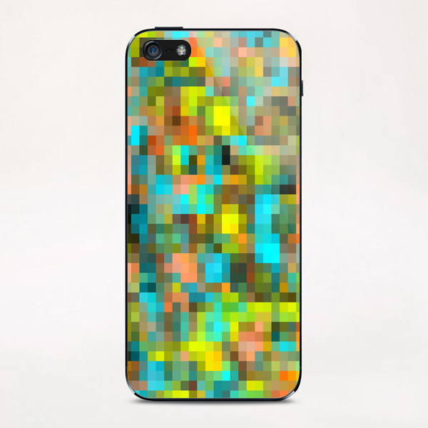 geometric square pixel pattern abstract background in blue yellow pink iPhone & iPod Skin by Timmy333