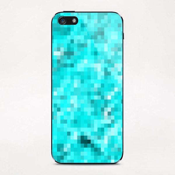 geometric square pixel pattern abstract background in blue iPhone & iPod Skin by Timmy333