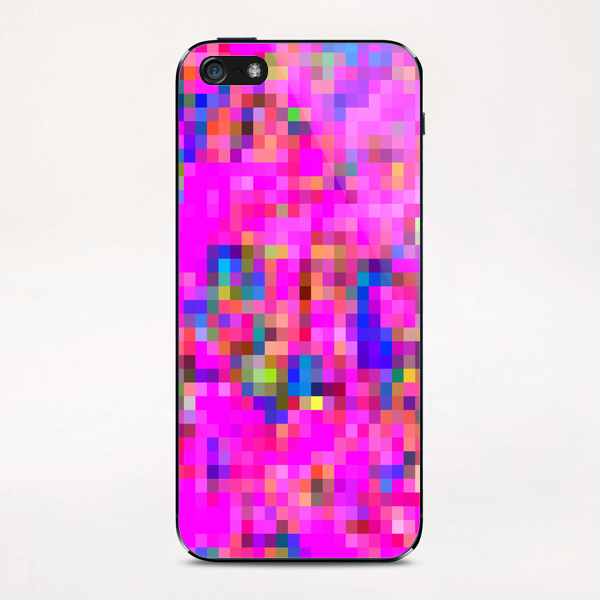 geometric square pixel pattern abstract background in pink blue yellow iPhone & iPod Skin by Timmy333