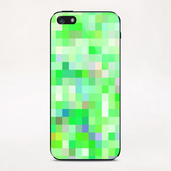 geometric square pixel pattern abstract background in green pink purple iPhone & iPod Skin by Timmy333