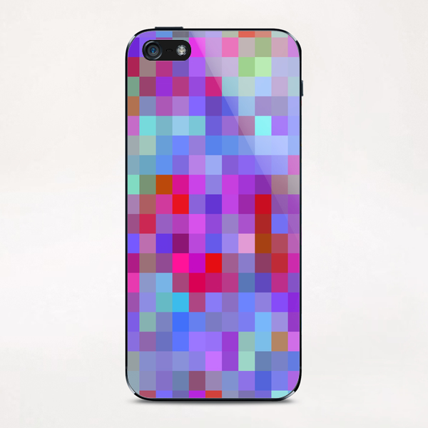 geometric square pixel pattern abstract background in blue purple pink red iPhone & iPod Skin by Timmy333