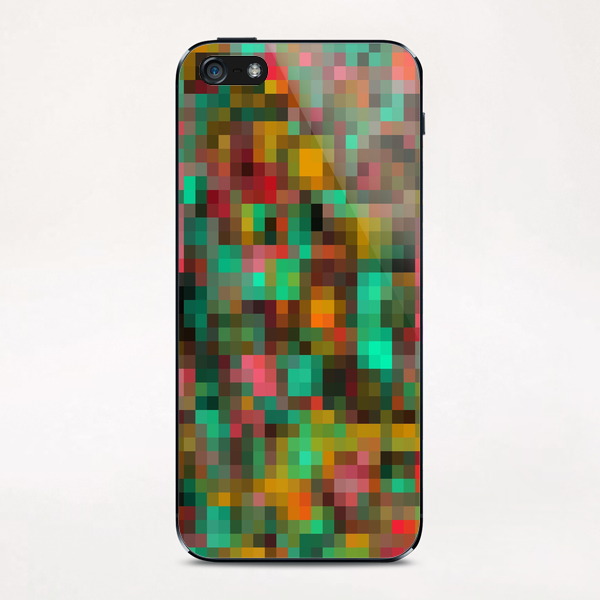 geometric square pixel pattern abstract background in green yellow pink iPhone & iPod Skin by Timmy333