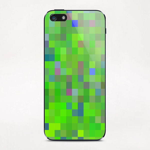 geometric square pixel pattern abstract background in green blue pink iPhone & iPod Skin by Timmy333
