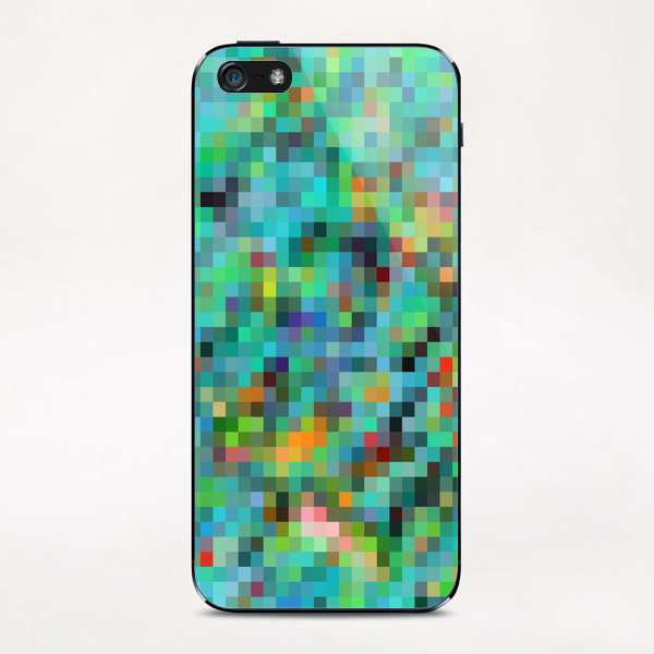 geometric square pixel pattern abstract background in green blue orange iPhone & iPod Skin by Timmy333