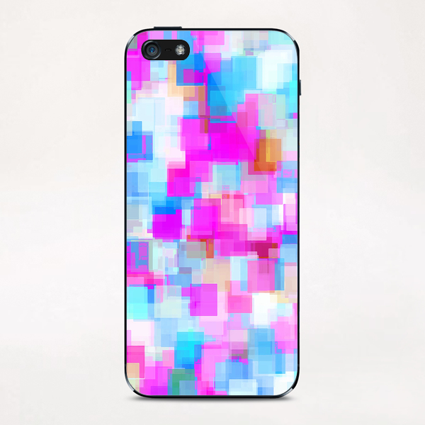 geometric square pattern abstract background in pink and blue iPhone & iPod Skin by Timmy333