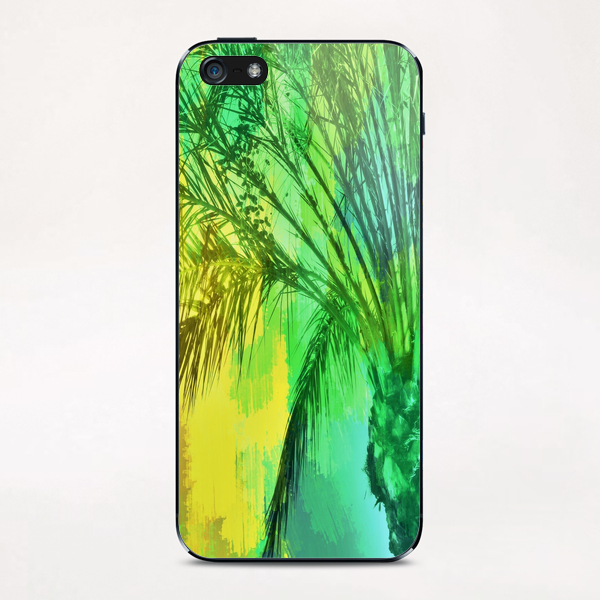 palm tree with green and yellow painting texture abstract background iPhone & iPod Skin by Timmy333