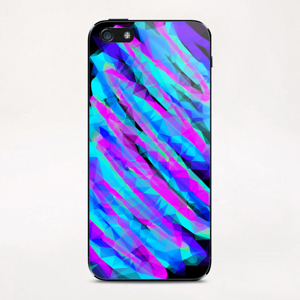 psychedelic geometric polygon abstract in pink blue with black background iPhone & iPod Skin by Timmy333