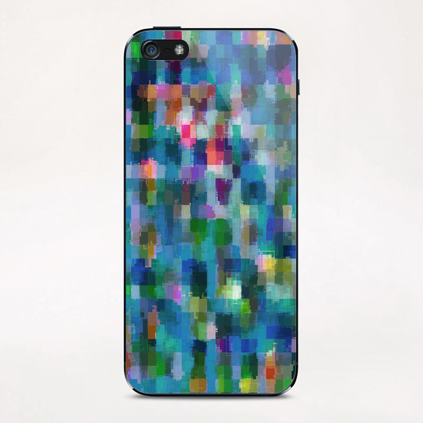 geometric square pixel pattern abstract in blue green pink yellow iPhone & iPod Skin by Timmy333