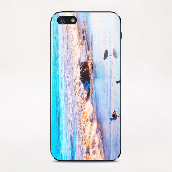 seagull bird on the sandy beach with blue wave water in summer iPhone & iPod Skin by Timmy333