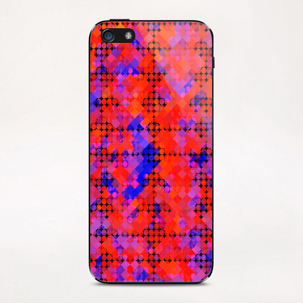 geometric circle and square pattern abstract in red orange blue iPhone & iPod Skin by Timmy333