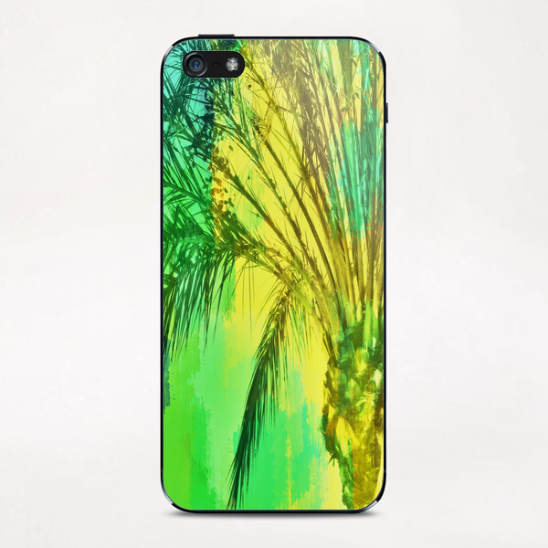 isolate palm tree with painting abstract background in green yellow iPhone & iPod Skin by Timmy333