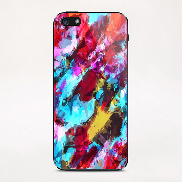 psychedelic geometric pattern painting abstract background in blue red yellow pink iPhone & iPod Skin by Timmy333
