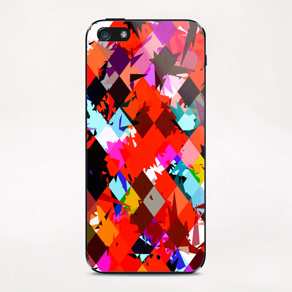 geometric square pixel pattern abstract in red blue pink iPhone & iPod Skin by Timmy333