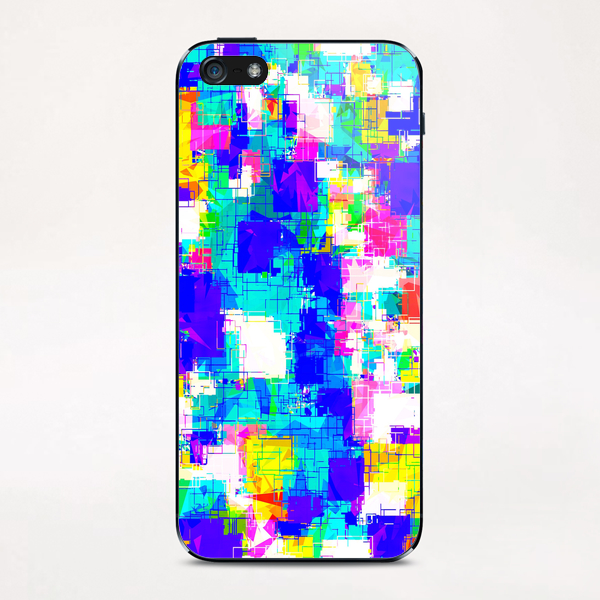 geometric square pattern abstract in blue pink yellow iPhone & iPod Skin by Timmy333
