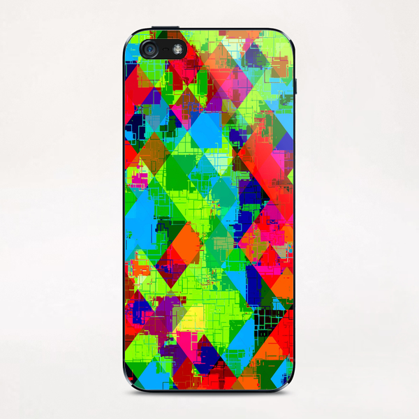 geometric square pixel pattern abstract in green red blue iPhone & iPod Skin by Timmy333
